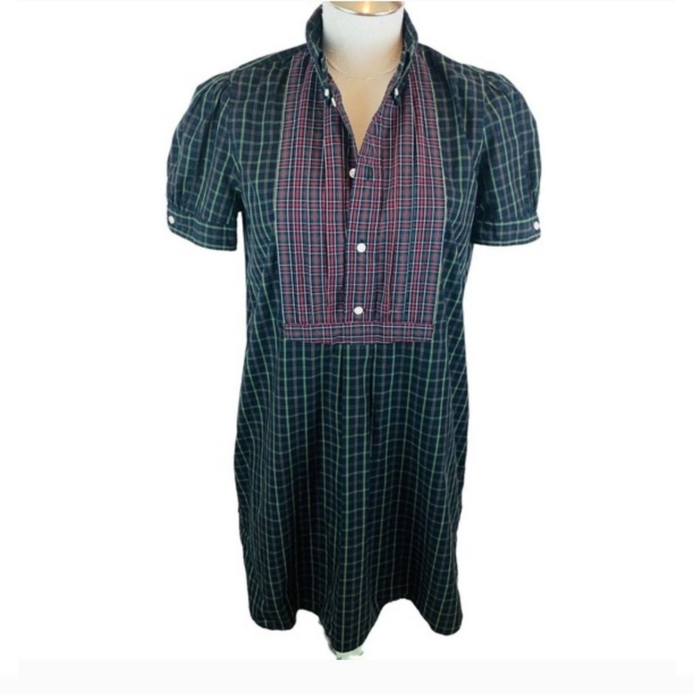 Ralph Lauren Plaid Tartan Twill Pintuck Collared Cotton Dress
